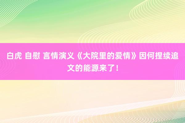 白虎 自慰 言情演义《大院里的爱情》因何捏续追文的能源来了！